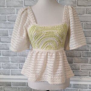 Anthropologie Sarah Hann Crochet Top Lace Flutter Boho Peasant Cottage XXS